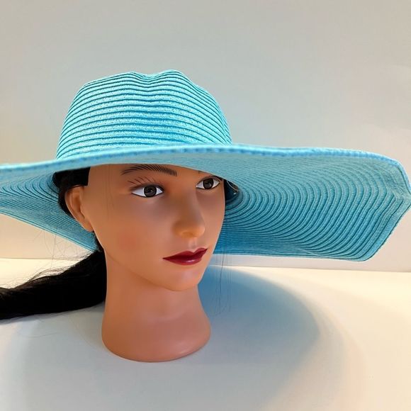 Floppy Straw Sun Hat- 6” Brim- Island Turquoise - Picture 7 of 8